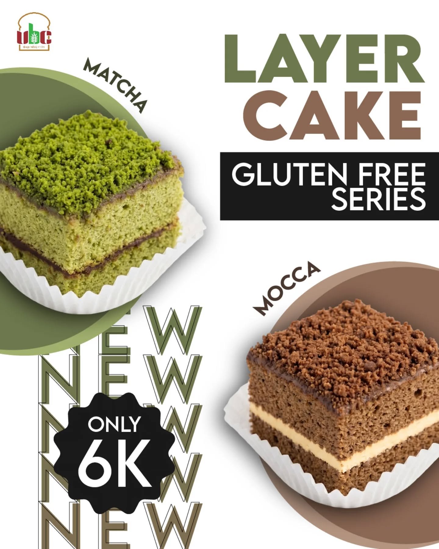 NEW NEW NEW! 💚🤎
Layer Cake Gluten Free hadir dengan rasa Matcha & Mocca yang super lembut✨️
Nikmat tanpa rasa bersalah, cuma 6K aja!